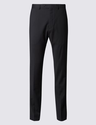 Wool Blend Modern Slim Fit Flat Front Twill Trousers